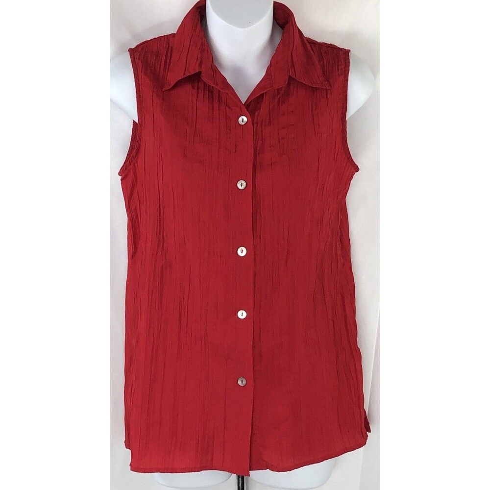 White Stag Sleeveless Crepe Top S Red ButtonUp Collar Classic Office Capsule